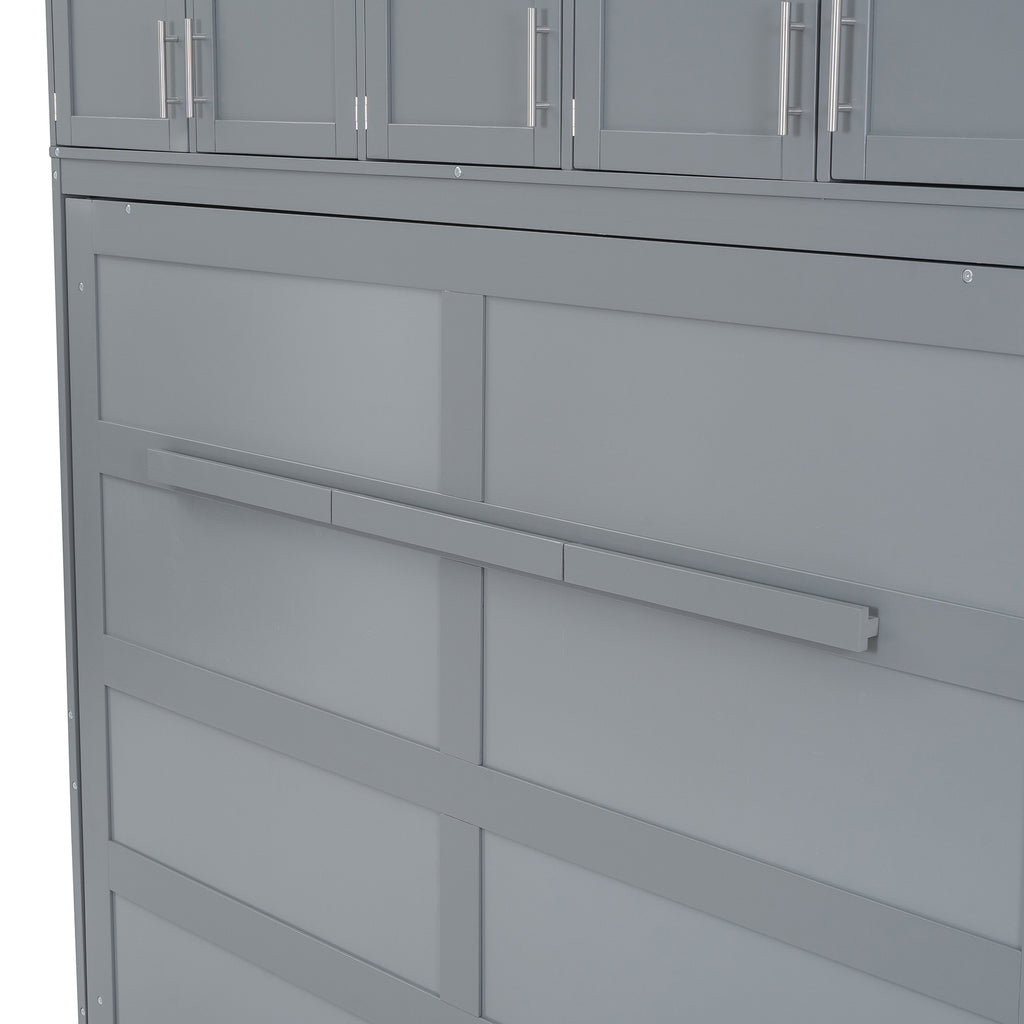 Full Size Murphy Bed Wall Bed with Top Cabinets,Gray