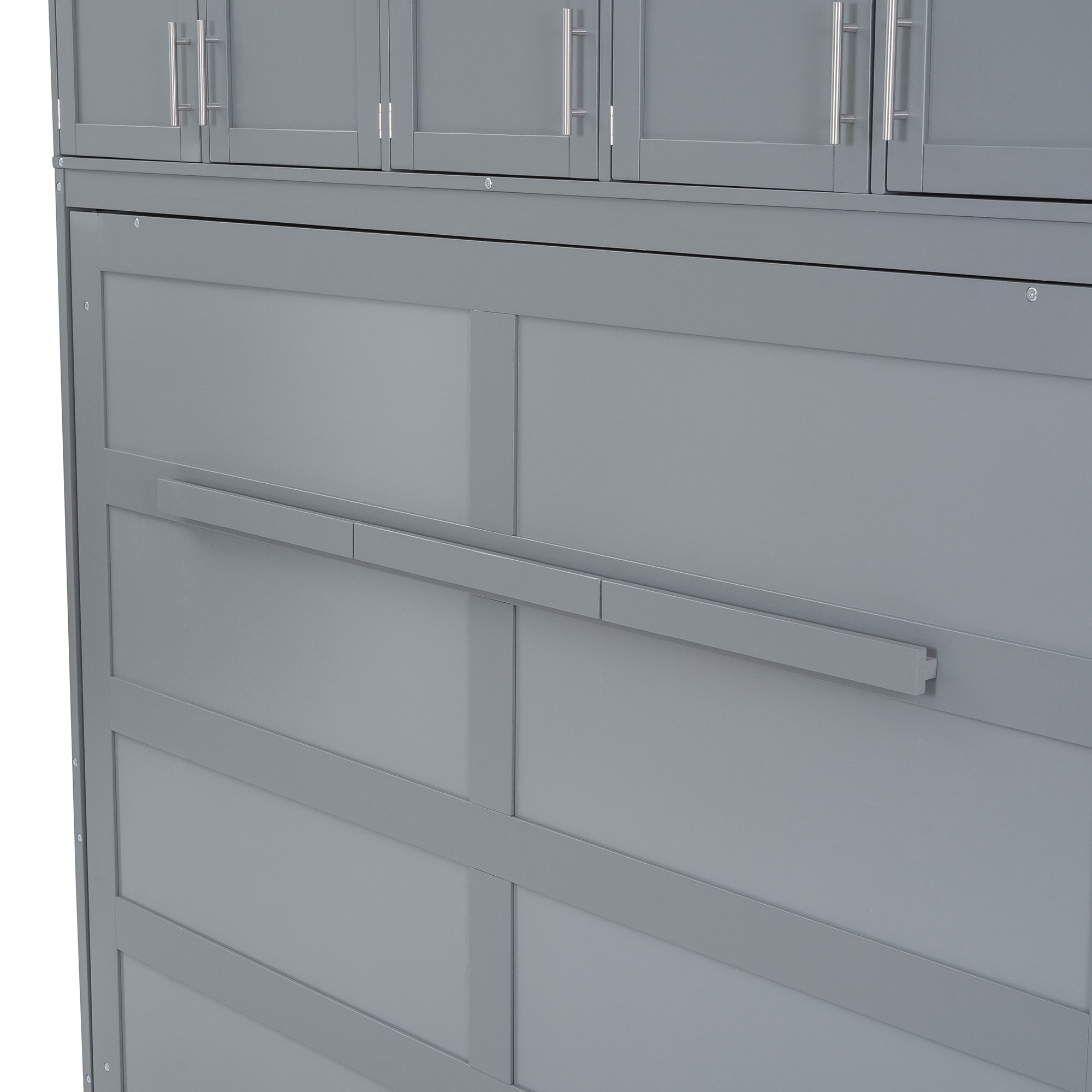 Full Size Murphy Bed Wall Bed with Top Cabinets,Gray