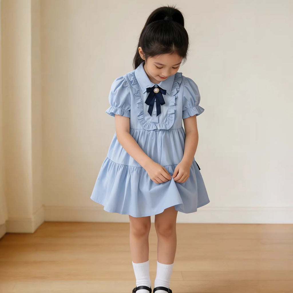 Cute Princess Dress for Girls, Short Sleeve, Sweet Turn-Down Collar, Doll Dress