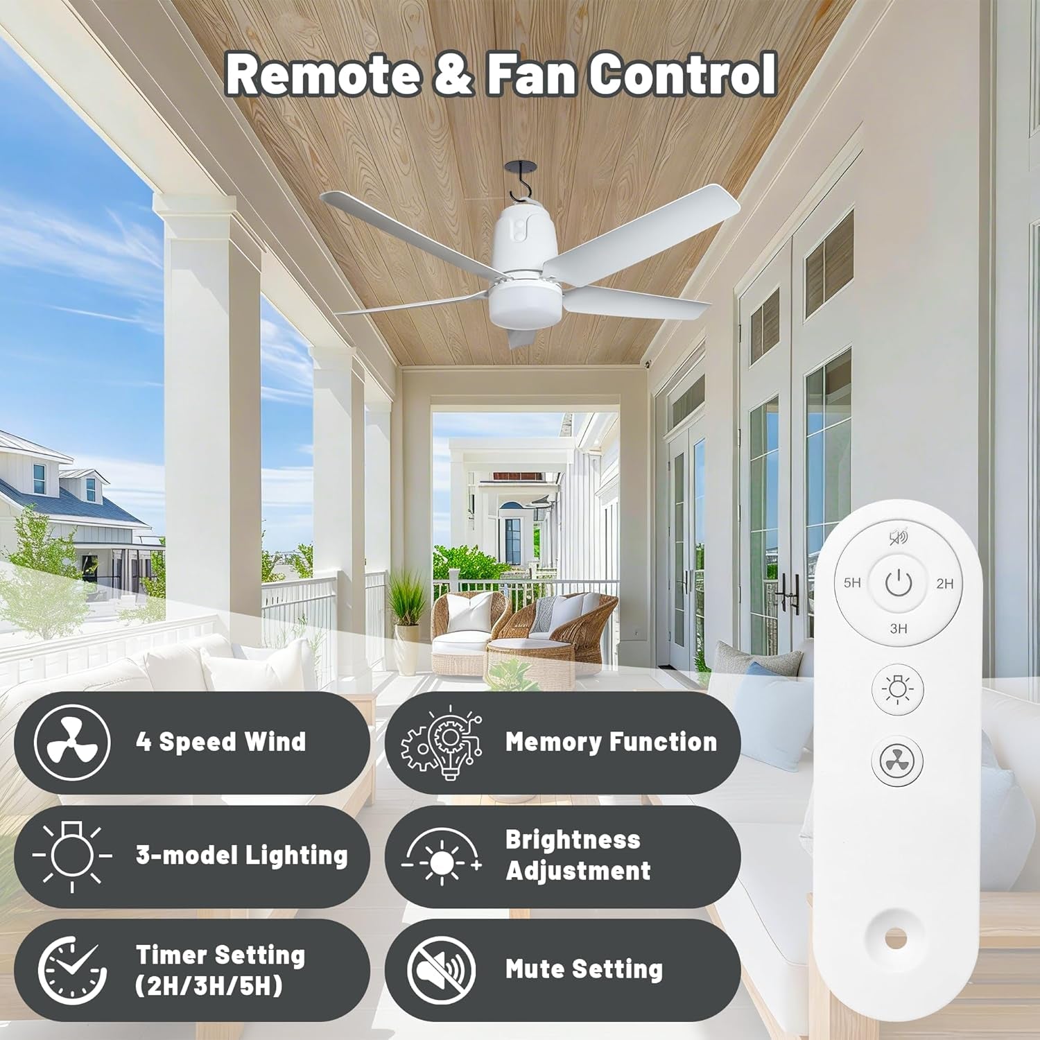 Rechargeable Outdoor Gazebo Ceiling Fan Light 31.5in