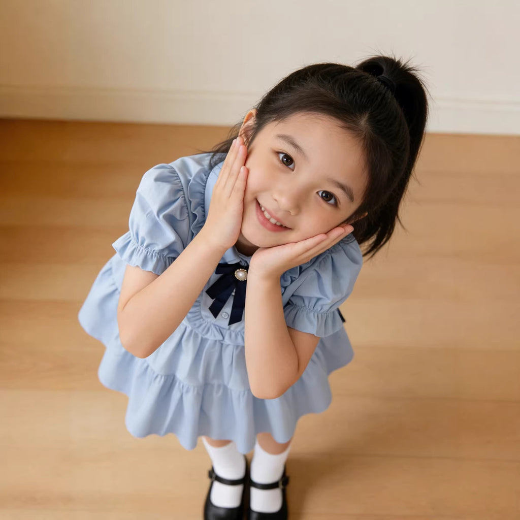 Cute Princess Dress for Girls, Short Sleeve, Sweet Turn-Down Collar, Doll Dress