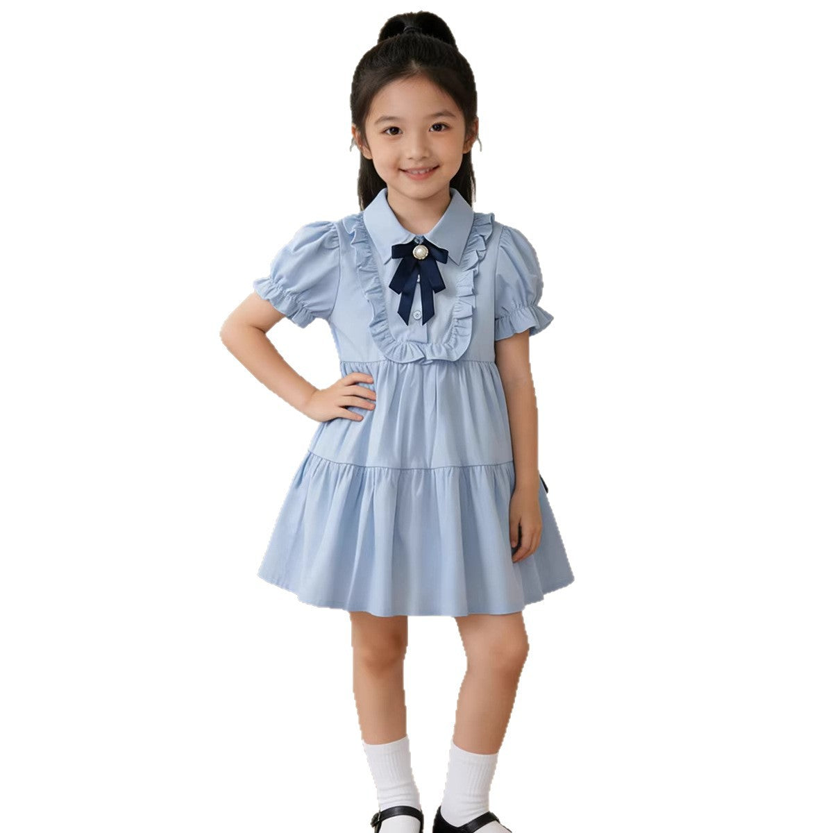 Cute Princess Dress for Girls, Short Sleeve, Sweet Turn-Down Collar, Doll Dress