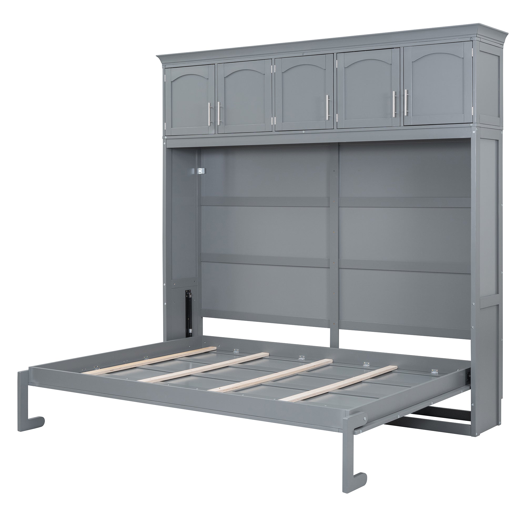 Full Size Murphy Bed Wall Bed with Top Cabinets,Gray