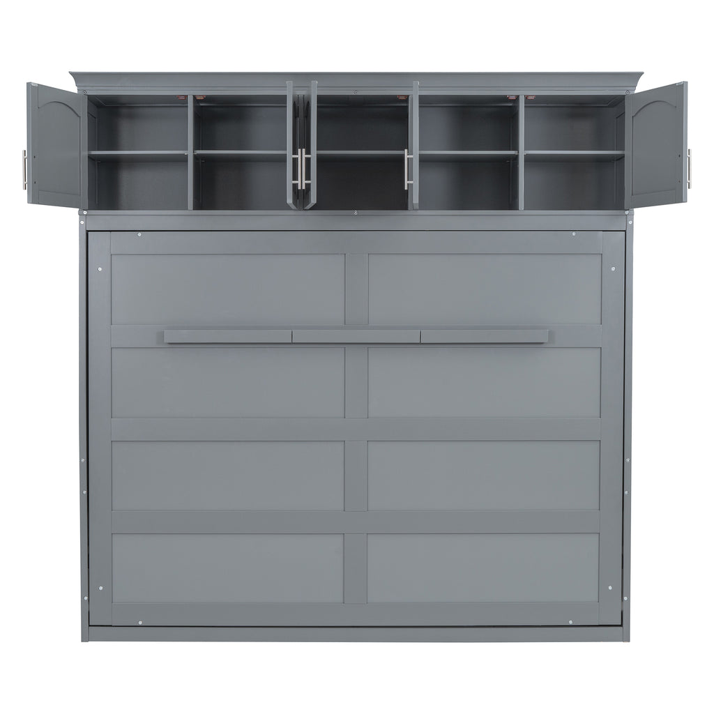 Full Size Murphy Bed Wall Bed with Top Cabinets,Gray