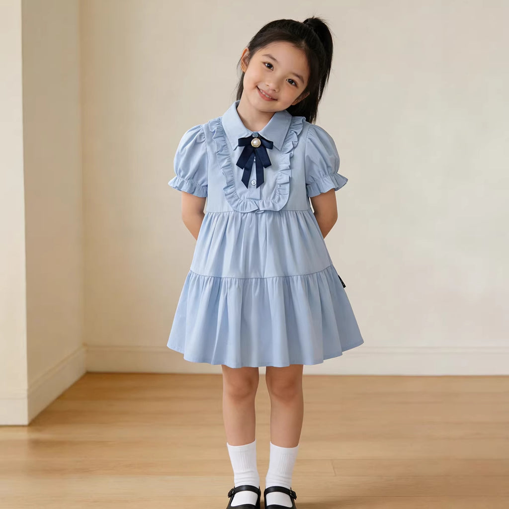 Cute Princess Dress for Girls, Short Sleeve, Sweet Turn-Down Collar, Doll Dress