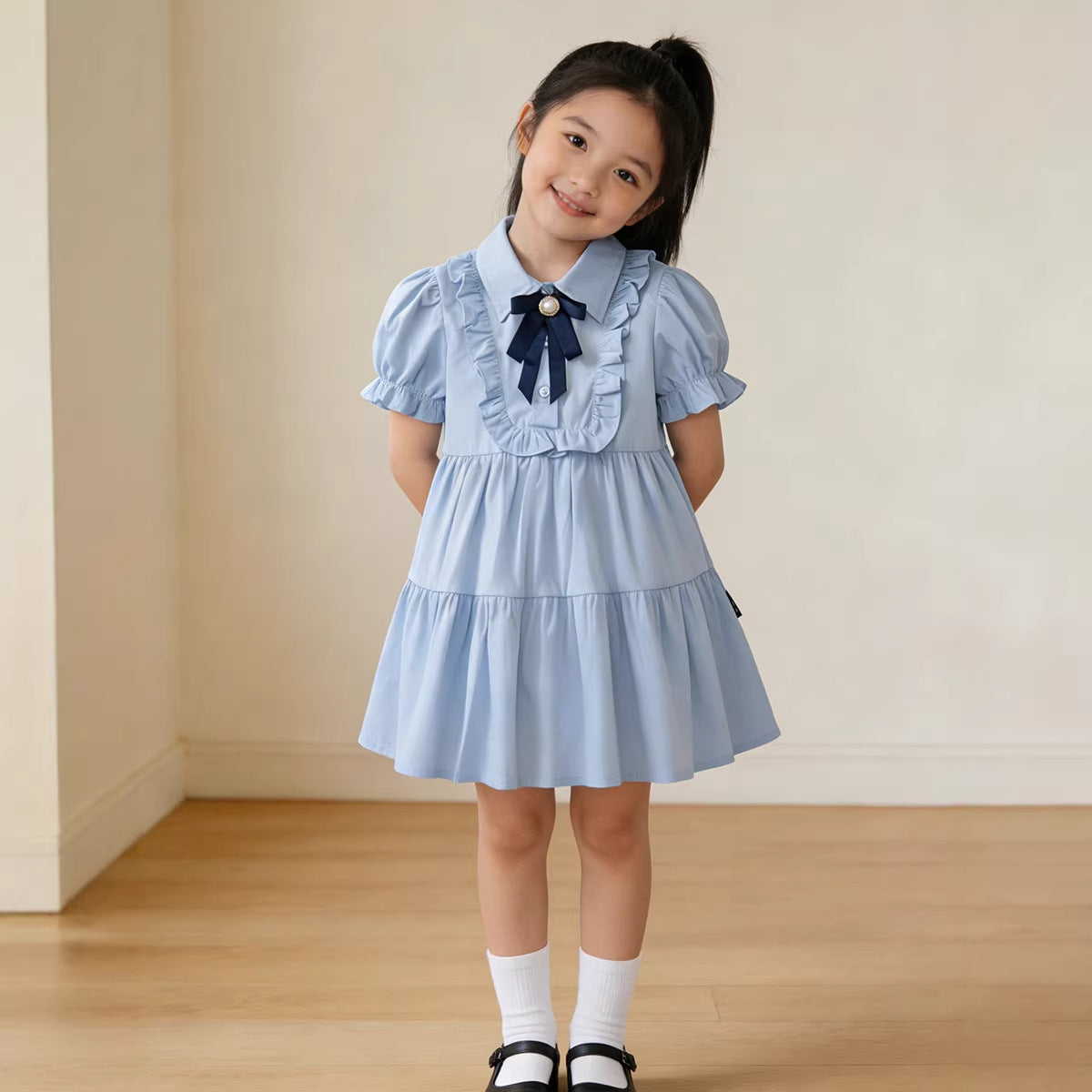 Cute Princess Dress for Girls, Short Sleeve, Sweet Turn-Down Collar, Doll Dress