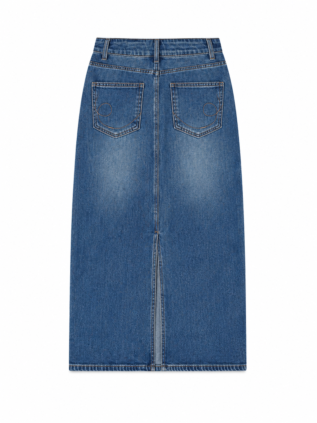 Vintage Wash Denim Midi Skirt for Women