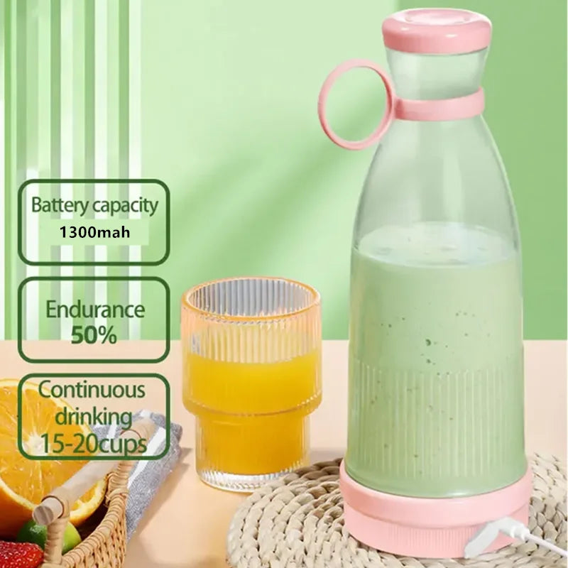 Electric Juicer Cup 6-Blade USB Portable Mini Blender Pink