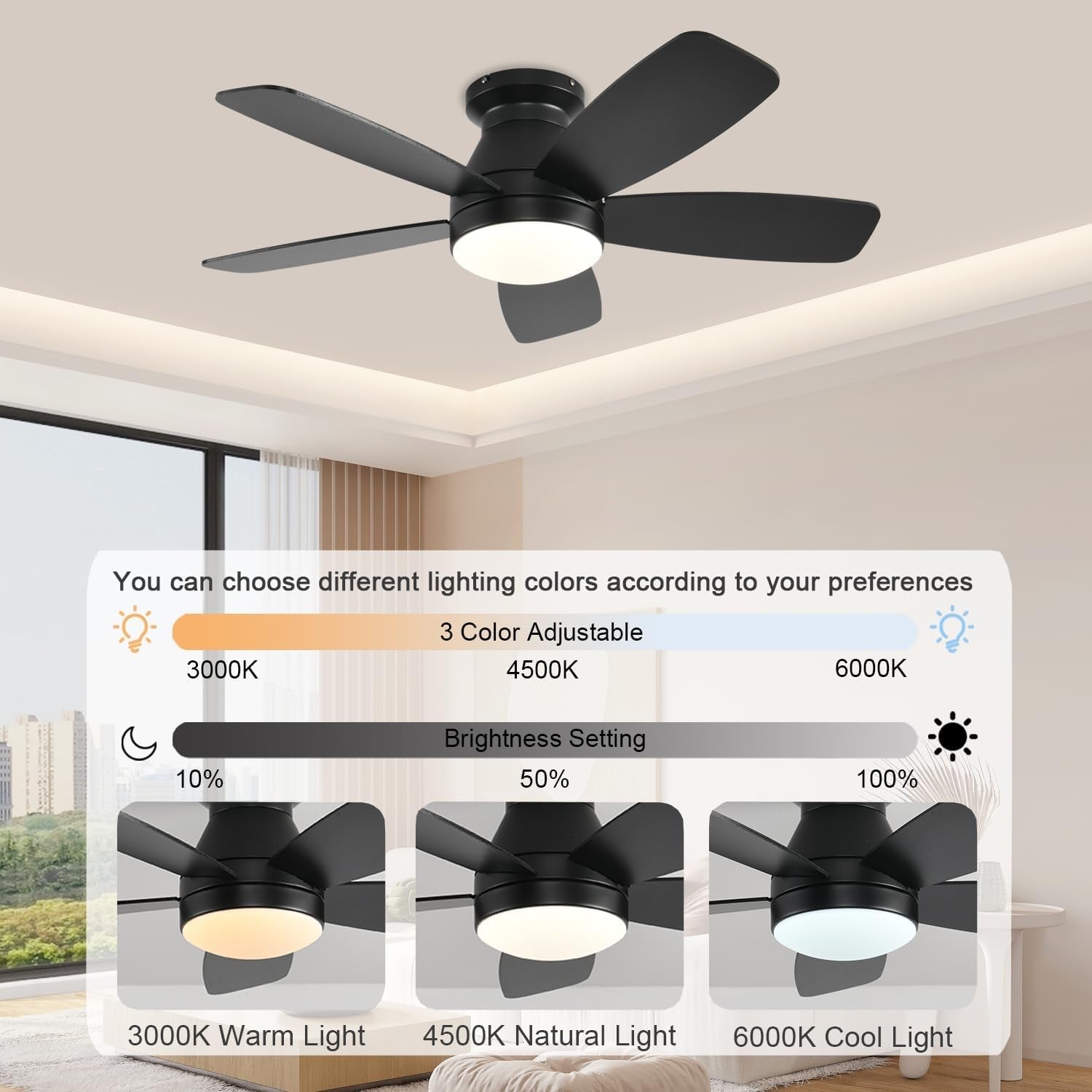 42 Inch Black Ceiling Fan With Light