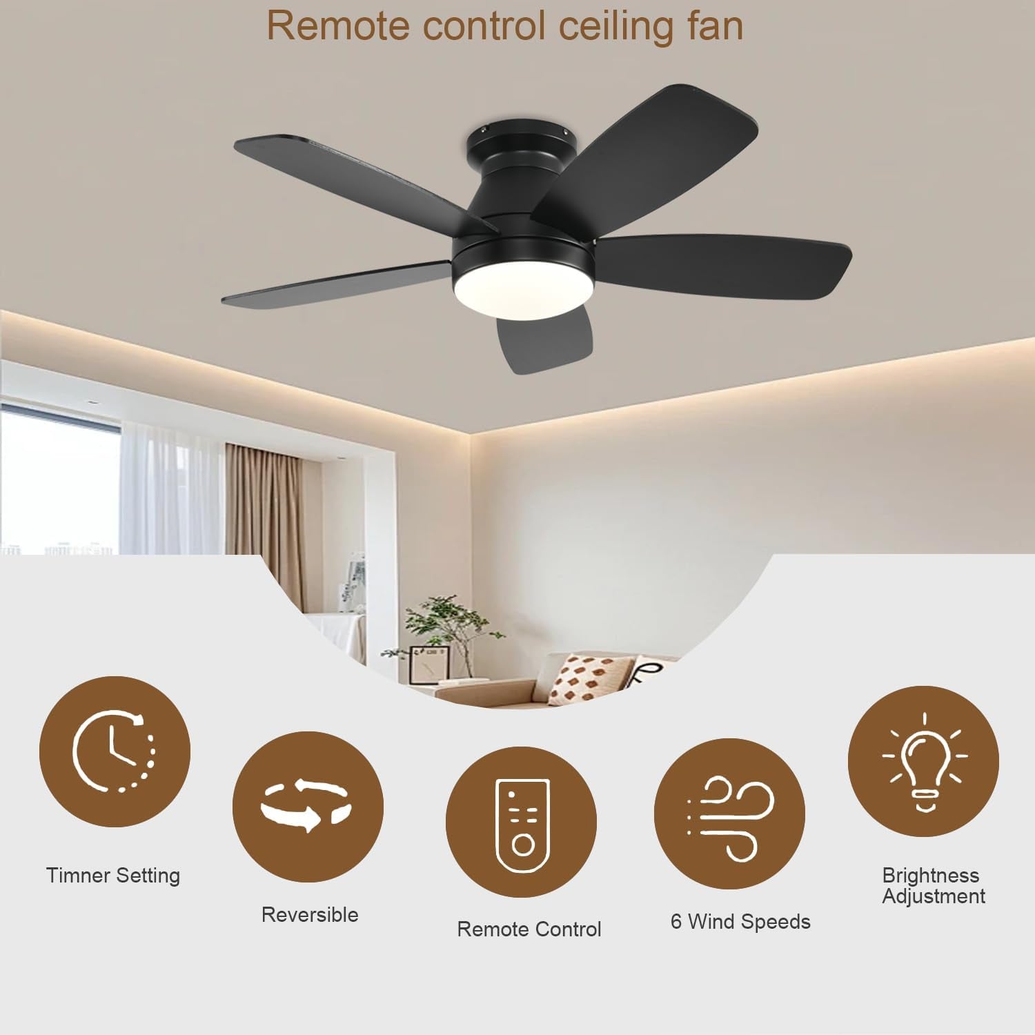 42 Inch Black Ceiling Fan With Light